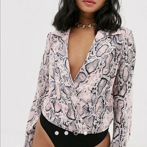 Parisian Petite wrap front body in snake print